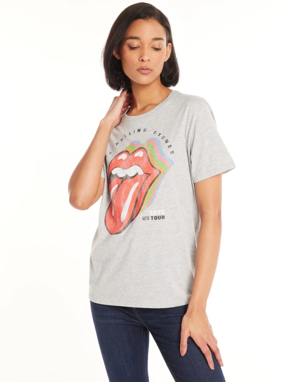 The Rolling Stones Tee - Light Gray with Red Tongue and Multicolor Accent